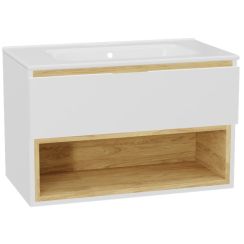 Conjunto estructura de armario Excellent Tuto 2.0 MLEX.2171.800.WHBL, lavabo Excellent Pik CEEX.6517.800.WH, MLEX.2151.800.01.WH