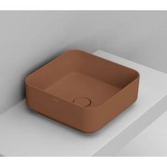 Ceramica Dolomite Noemi lavabo 40x40 cm cuadrada sobre encimera marrón/beige mate D311761