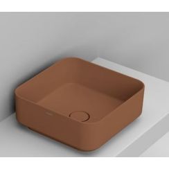 Ceramica Dolomite Noemi lavabo 40x40 cm cuadrada sobre encimera marrón/beige mate D311775