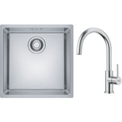 Conjunto fregadero de acero Franke Maris 122.0525.224, grifo de cocina Franke Smart Glenda 115.0747.473