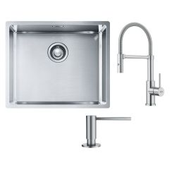 Conjunto fregadero de acero Franke Box 127.0453.656, grifo de cocina Franke Smart Glenda 115.0747.475, 112.0717.084