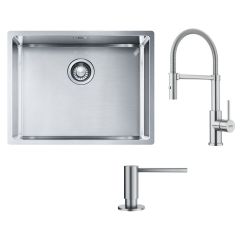 Conjunto fregadero de acero Franke Box 127.0453.660, grifo de cocina Franke Smart Glenda 115.0747.475, 112.0717.084