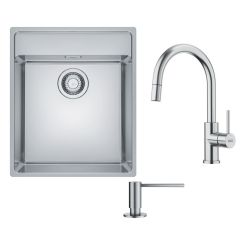 Conjunto fregadero de acero Franke Maris 127.0525.272, grifo de cocina Franke Smart Glenda 115.0747.474, 112.0717.084