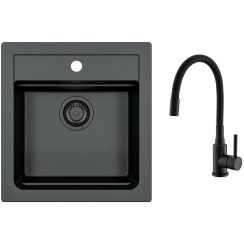 Conjunto fregadero de granito Alveus Atrox 1148161, grifo de cocina Alveus Flexa 1147056