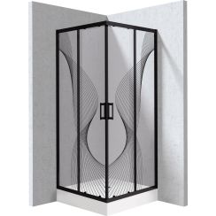 Deante Funkia Evo cabina con plato de ducha 80x80 cm cuadrada negro mate/vidrio con patrón KYC_ZNB88P