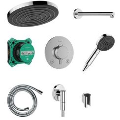 Hansgrohe Pulsify S conjunto de ducha empotrado con termostato con rociador con efecto lluvia negro 24624340