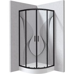 Deante Funkia Evo cabina con plato de ducha 80x80 cm semicircular negro mate/vidrio con patrón KYPZNB88P
