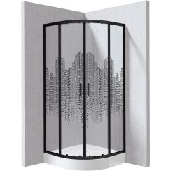 Deante Funkia Evo cabina con plato de ducha 80x80 cm semicircular negro mate/vidrio con patrón KYPZND88P