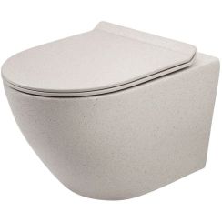 Rea Carlo Mini taza de inodoro con asiento de cierre suave suspendido sin reborde con descarga de remolino beige mate REA-C0362