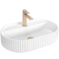 Rea Marcela lavabo 60x37 cm oval sobre encimera blanco brillante REA-U4002