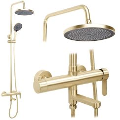 Rea Arcos conjunto de ducha a pared con rociador con efecto lluvia oro REA-P8716