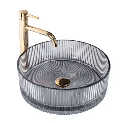 Rea Ingrid lavabo 36x36 cm circular sobre encimera gris/piedra brillante REA-U8524