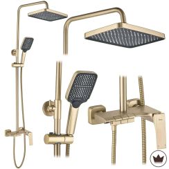 Rea Joe conjunto de ducha a pared con rociador con efecto lluvia oro REA-P5656