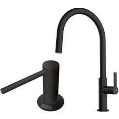 Conjunto grifo de cocina Franke Maris Slim J Pull-Out 115.0728.389, dispensador de líquidos Franke Comfort 112.0753.277