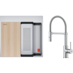 Conjunto fregadero de acero Franke Box 127.0749.856, grifo de cocina Franke Smart Glenda 115.0747.475