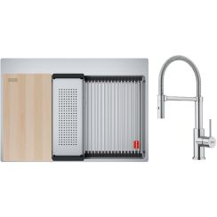 Conjunto fregadero de acero Franke Box 127.0749.857, grifo de cocina Franke Smart Glenda 115.0747.475