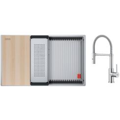 Conjunto fregadero de acero Franke Box 127.0749.859, grifo de cocina Franke Smart Glenda 115.0747.475