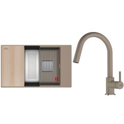 Conjunto fregadero de granito Franke Kanon 125.0749.667, grifo de cocina Franke Lina 115.0626.084