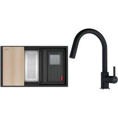 Conjunto fregadero de granito Franke Kanon 125.0749.680, grifo de cocina Franke Lina 115.0626.055