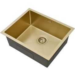 Ruvetti Stelio fregadero de acero con sifón 54x44 cm dorado 5001S_PVD_CH60_P