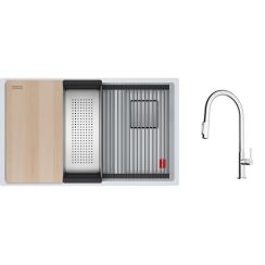 Conjunto fregadero de granito Franke Kanon 125.0749.675, grifo de cocina Franke Maris Slim Clear Water J Pull-Out 120.0730.870
