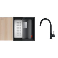 Conjunto fregadero de granito Franke Kanon 125.0749.651, grifo de cocina Franke Lina 115.0626.019