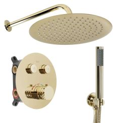 Rea Lungo conjunto de ducha empotrado con termostato con rociador con efecto lluvia oro REA-P6965