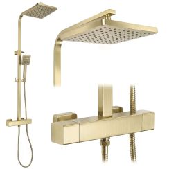 Rea Atrium conjunto de ducha a pared con termostato con rociador con efecto lluvia oro REA-P8922