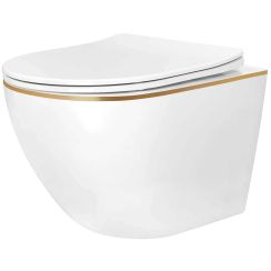 Rea Carlo Mini taza de inodoro suspendido blanco-dorado brillante REA-C6806