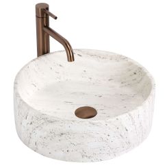 Rea Destiny lavabo 39x39 cm circular sobre encimera blanco-gris/piedra mate REA-U3502