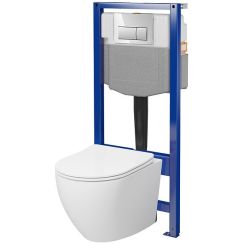 Cersanit Essentials conjunto de inodoro con tapa y marco con pulsador S4003-049